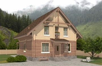 Деревянный дом с мансардой и террасой Д18-1